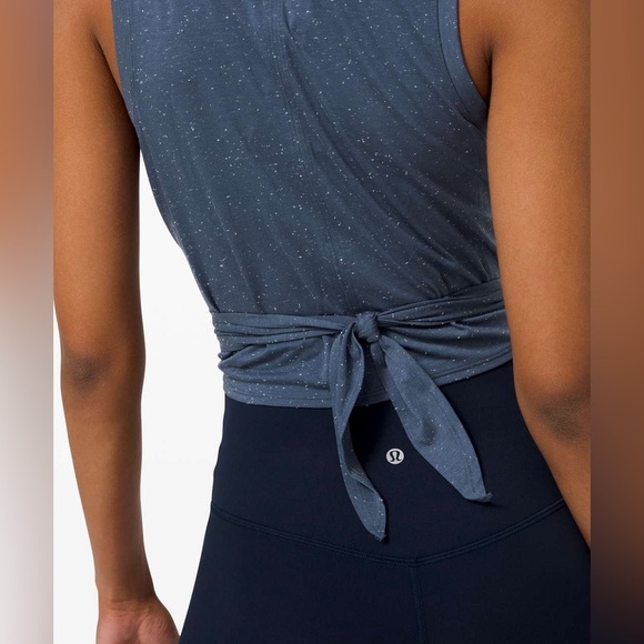 Lululemon Time to Restore Mock Neck Tie Tank | Size 4 Iron Blue / White - Picture 4 of 8